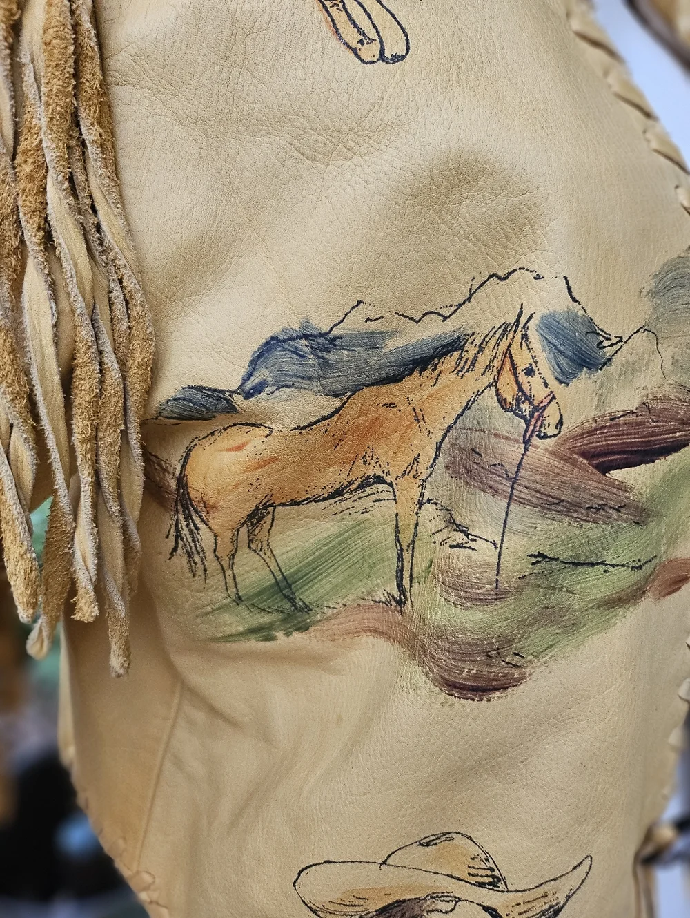 Vintage DD Ranch Wear Yoakum TX Calfskin Leather Fringed Airbrush Crop Jacket M - Picture 6 of 16